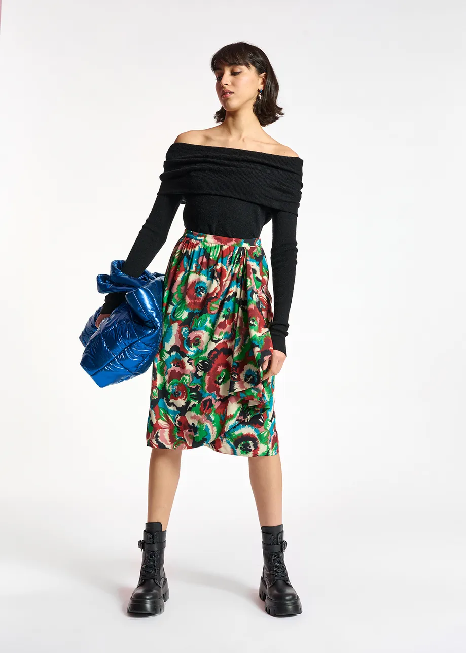 Multicolor floral printed midi skirt