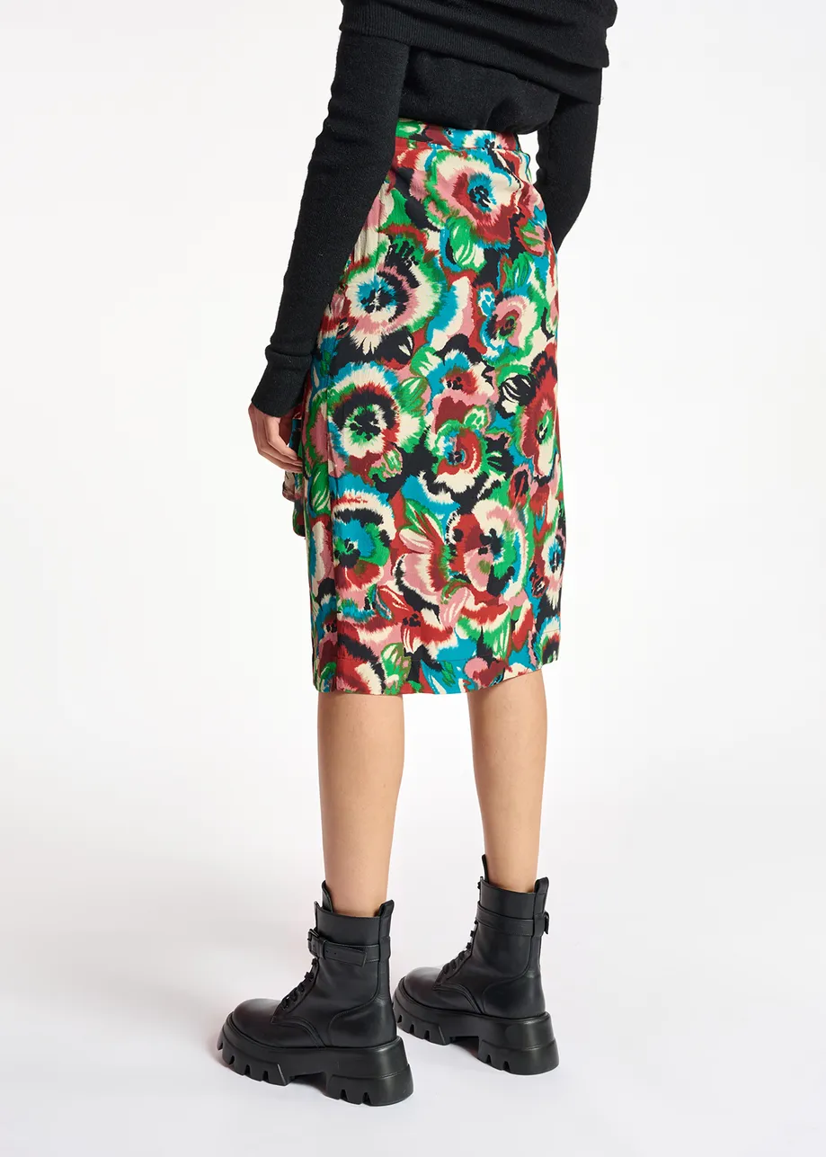 Multicolor floral printed midi skirt