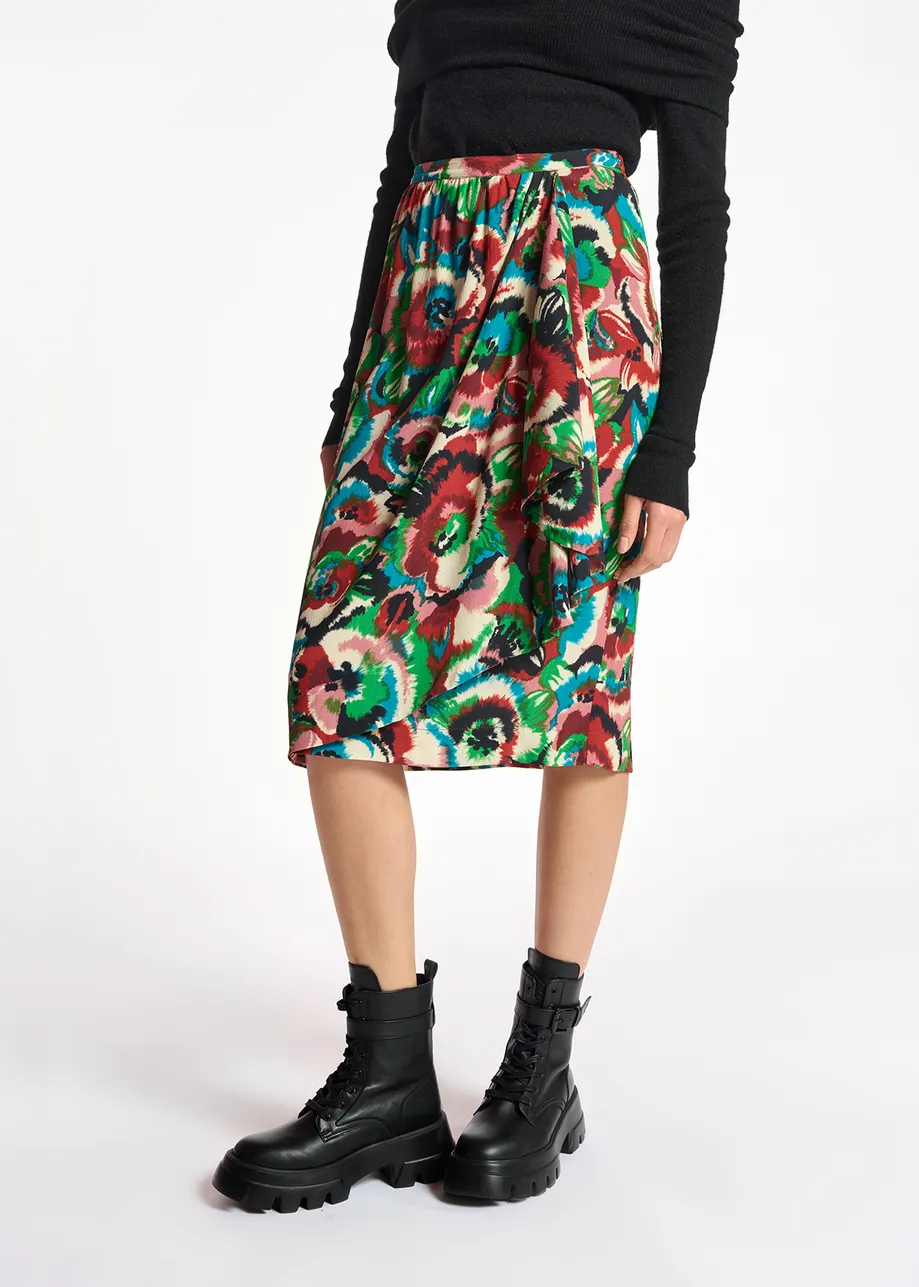 Multicolor floral printed midi skirt