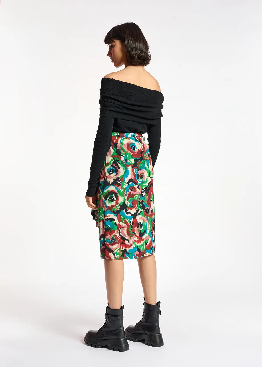 Multicolor floral printed midi skirt