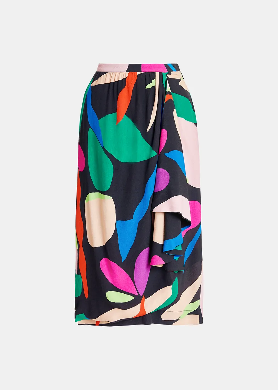 Zwarte midirok met grafische print