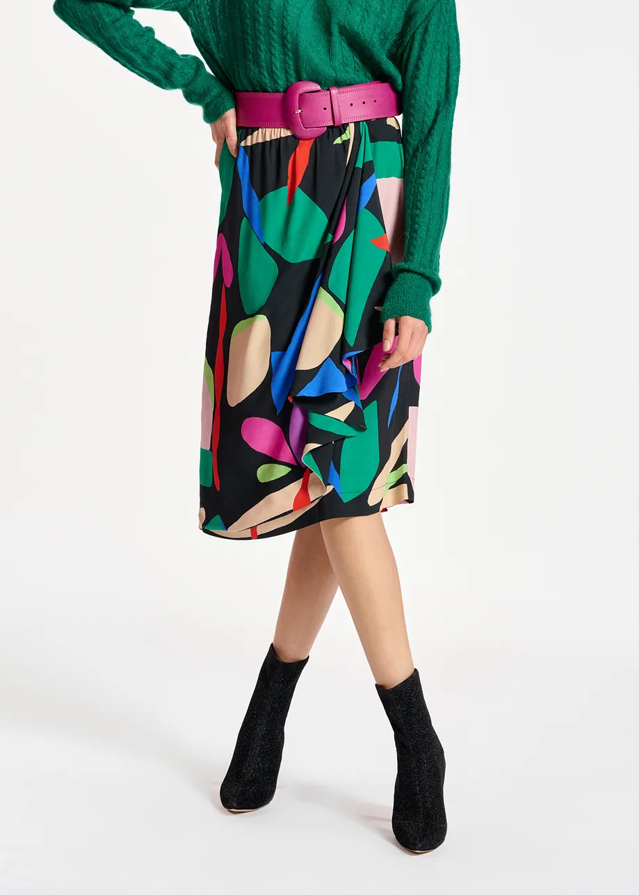 Zwarte midirok met grafische print