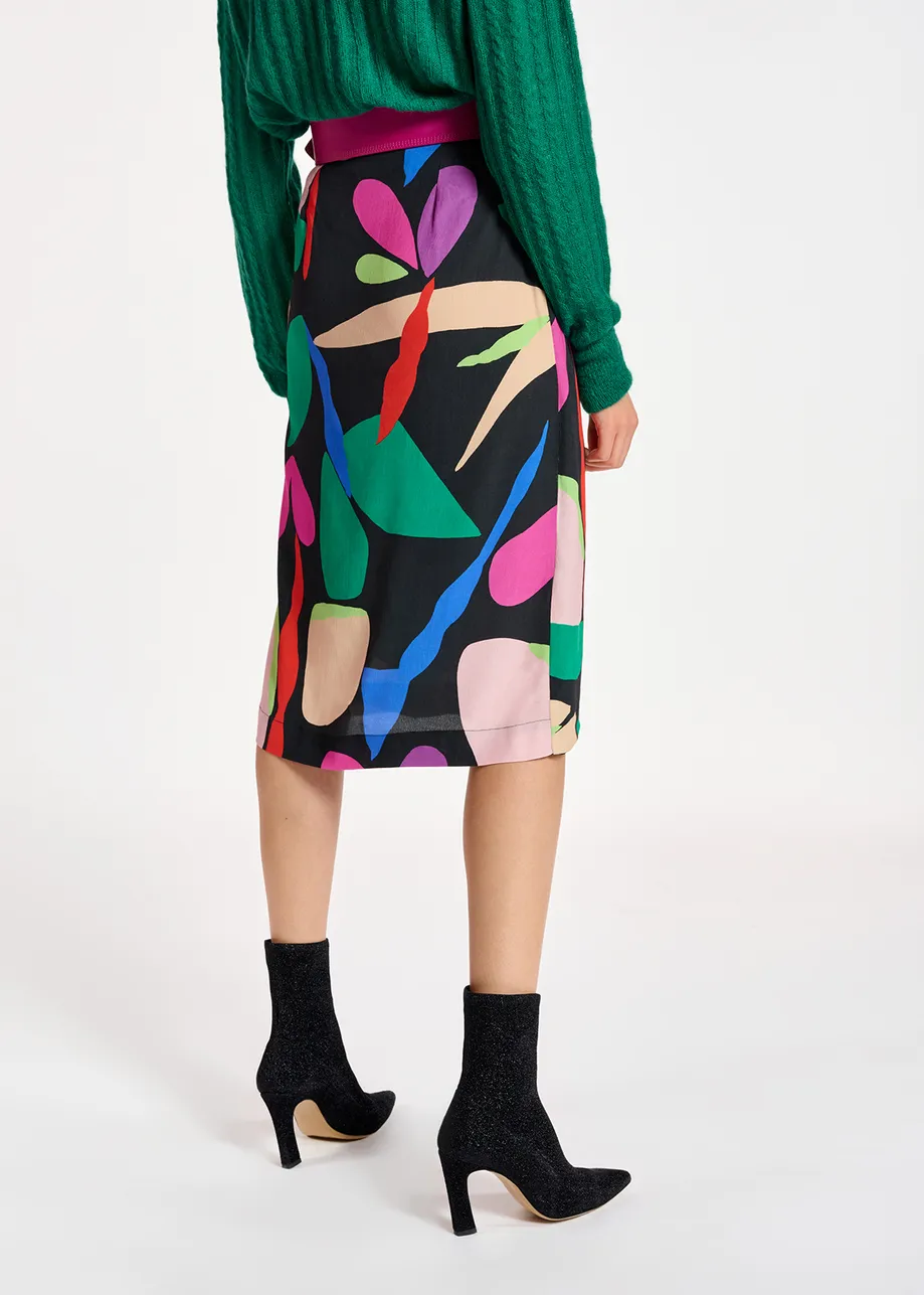 Zwarte midirok met grafische print