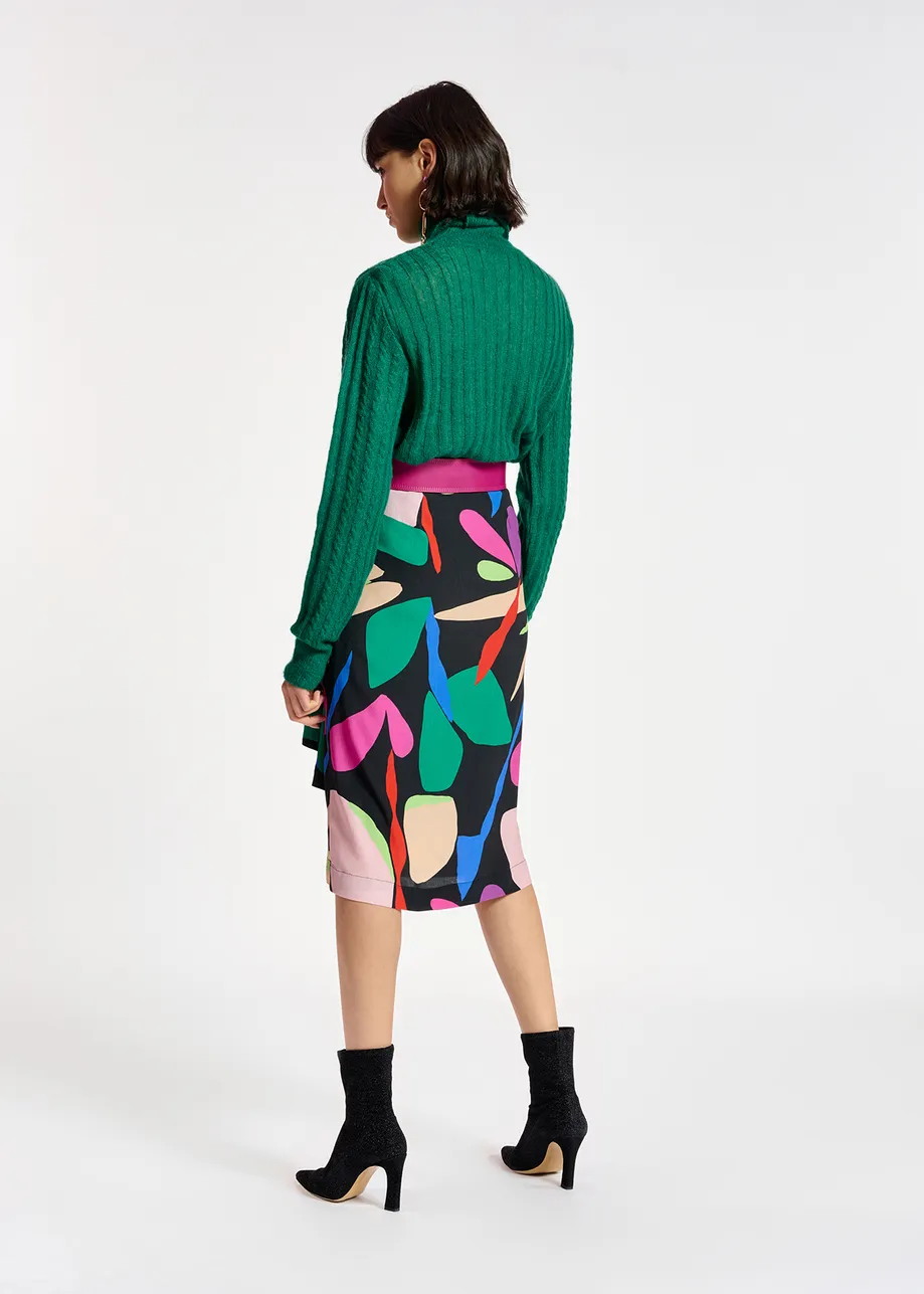 Zwarte midirok met grafische print