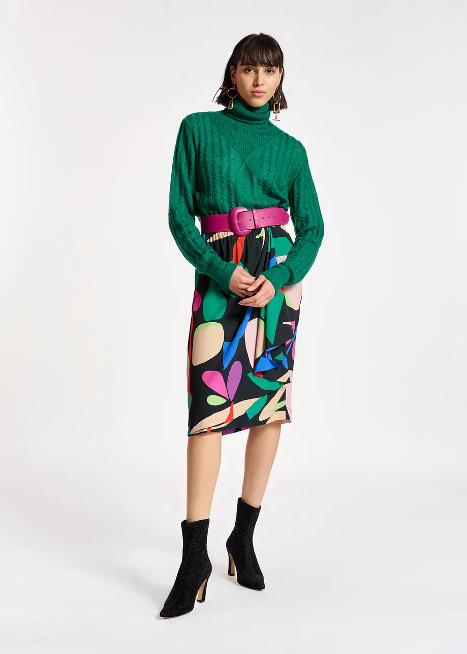 Zwarte midirok met grafische print