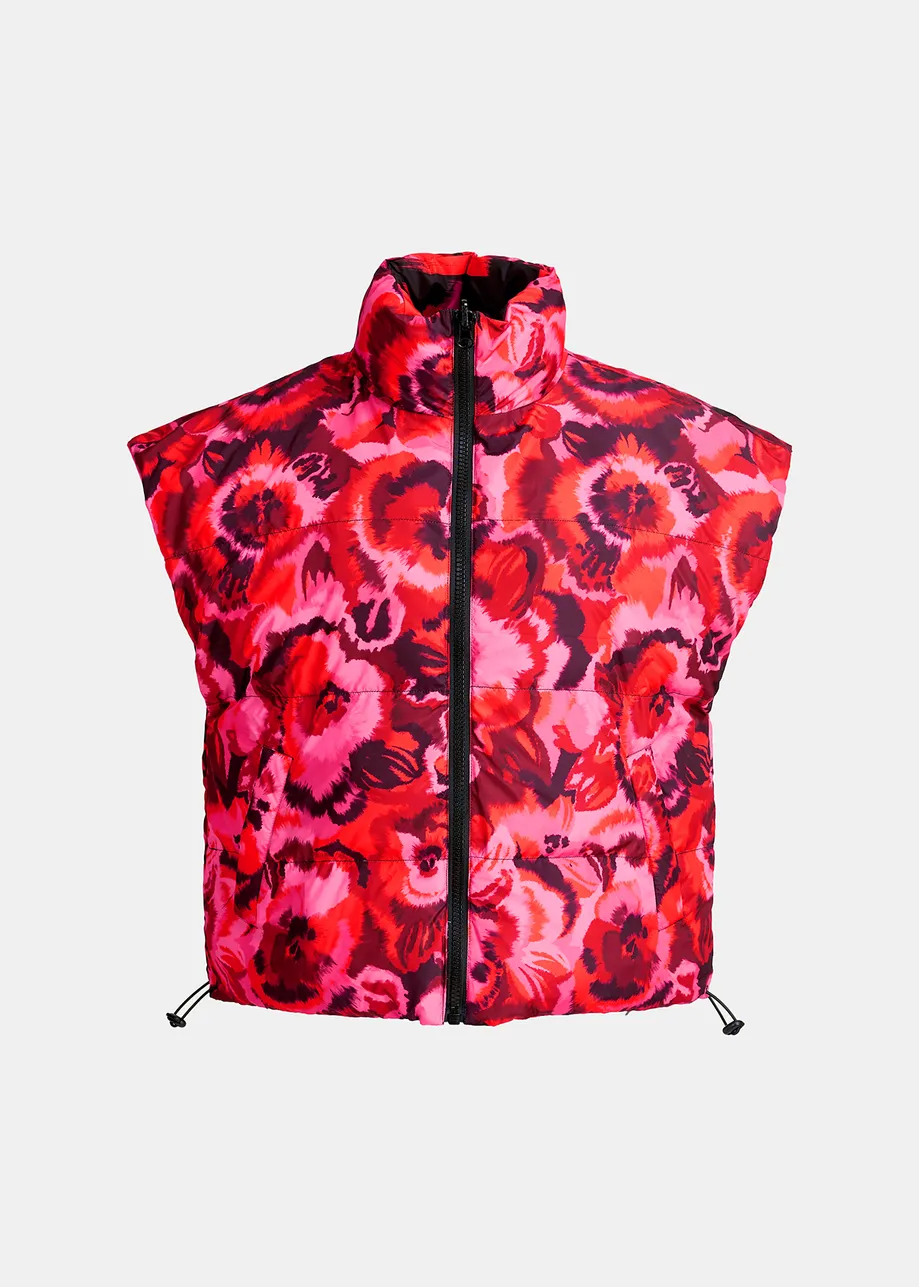 Multicolor printed reversible puffer vest