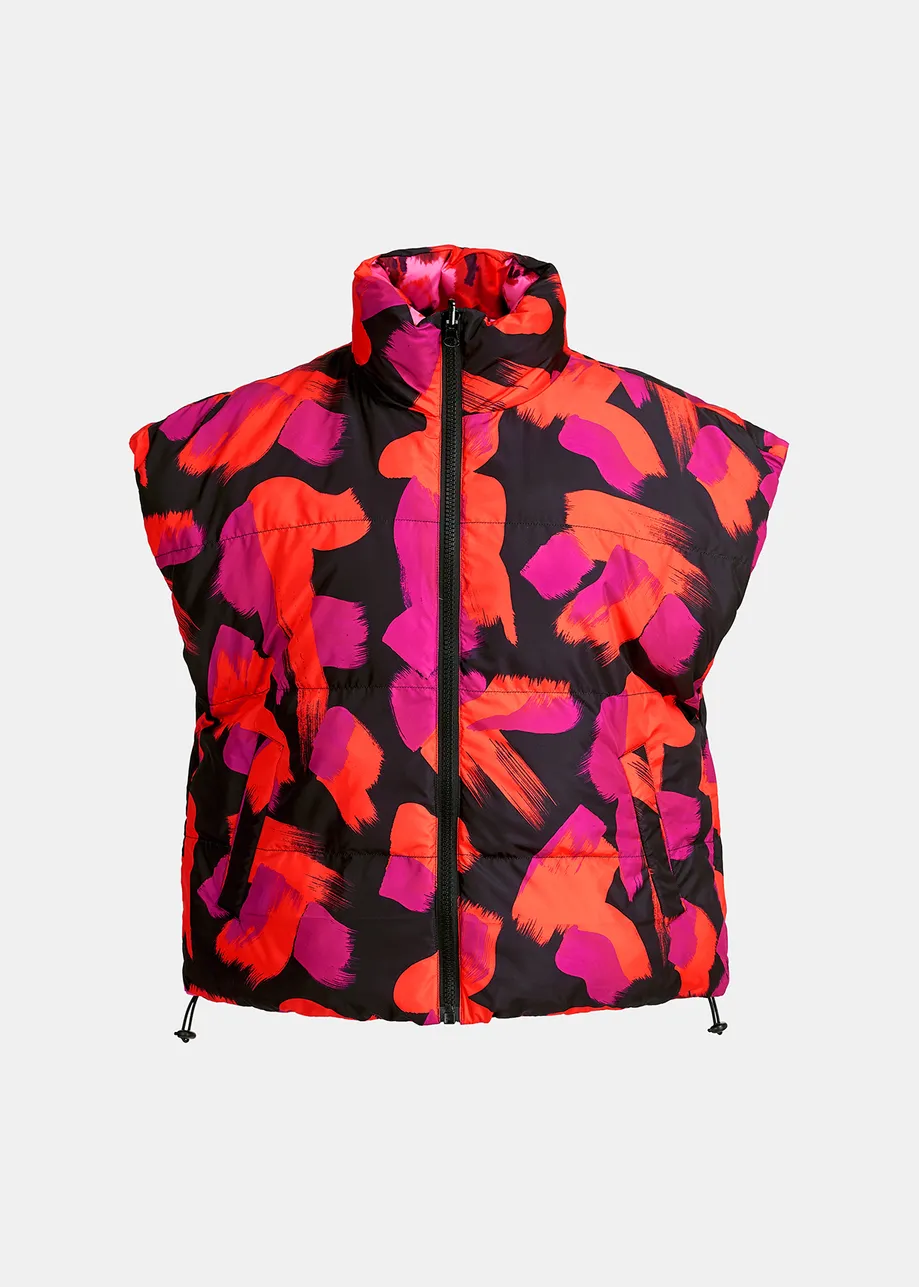 Multicolor printed reversible puffer vest