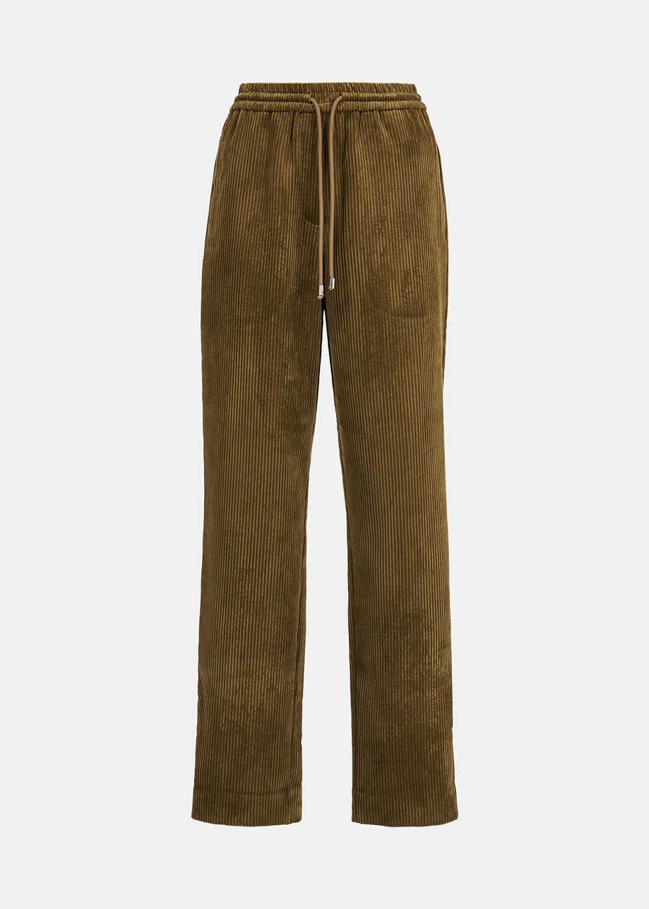 Khaki tapered corduroy pants