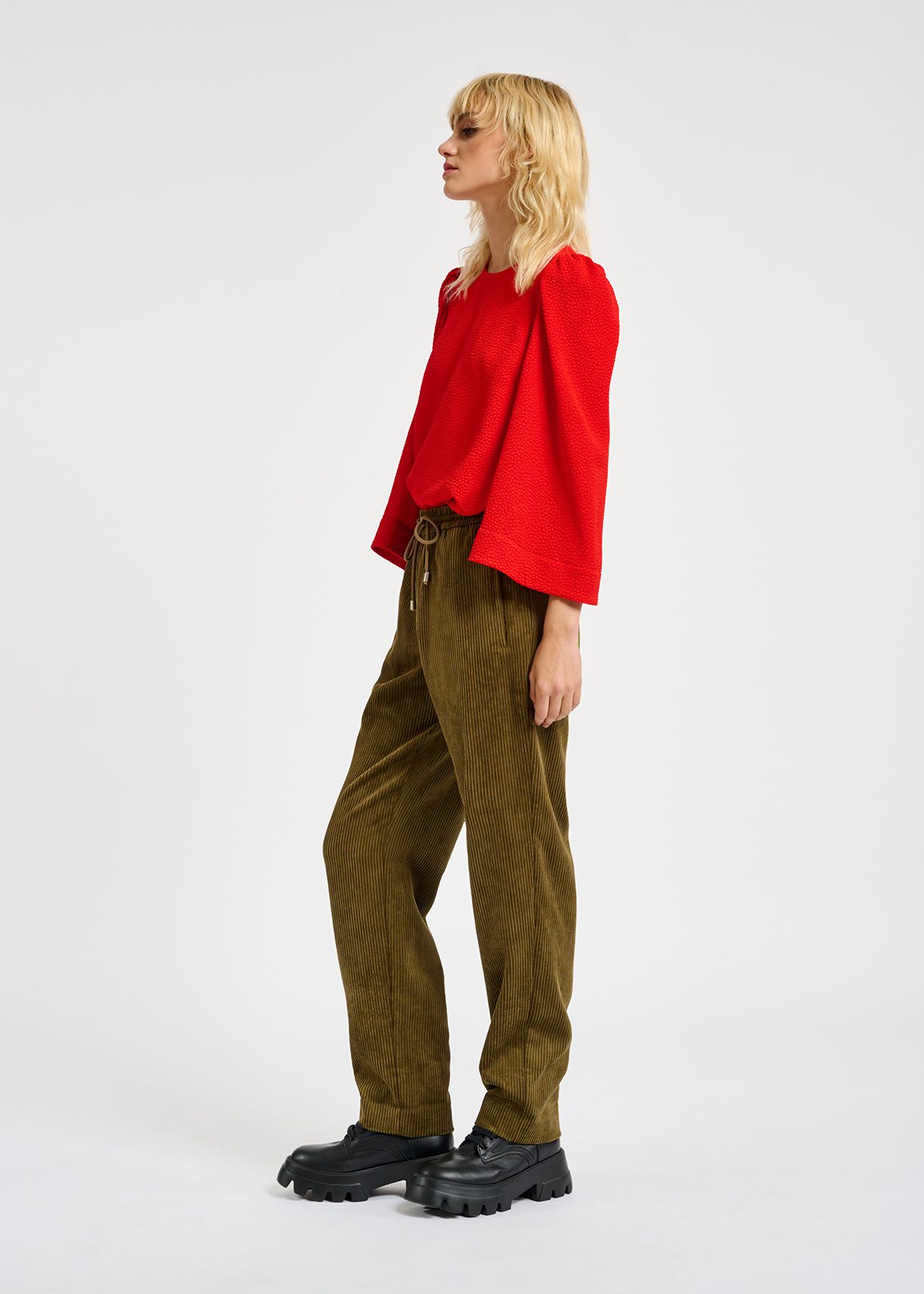 Khaki tapered corduroy pants