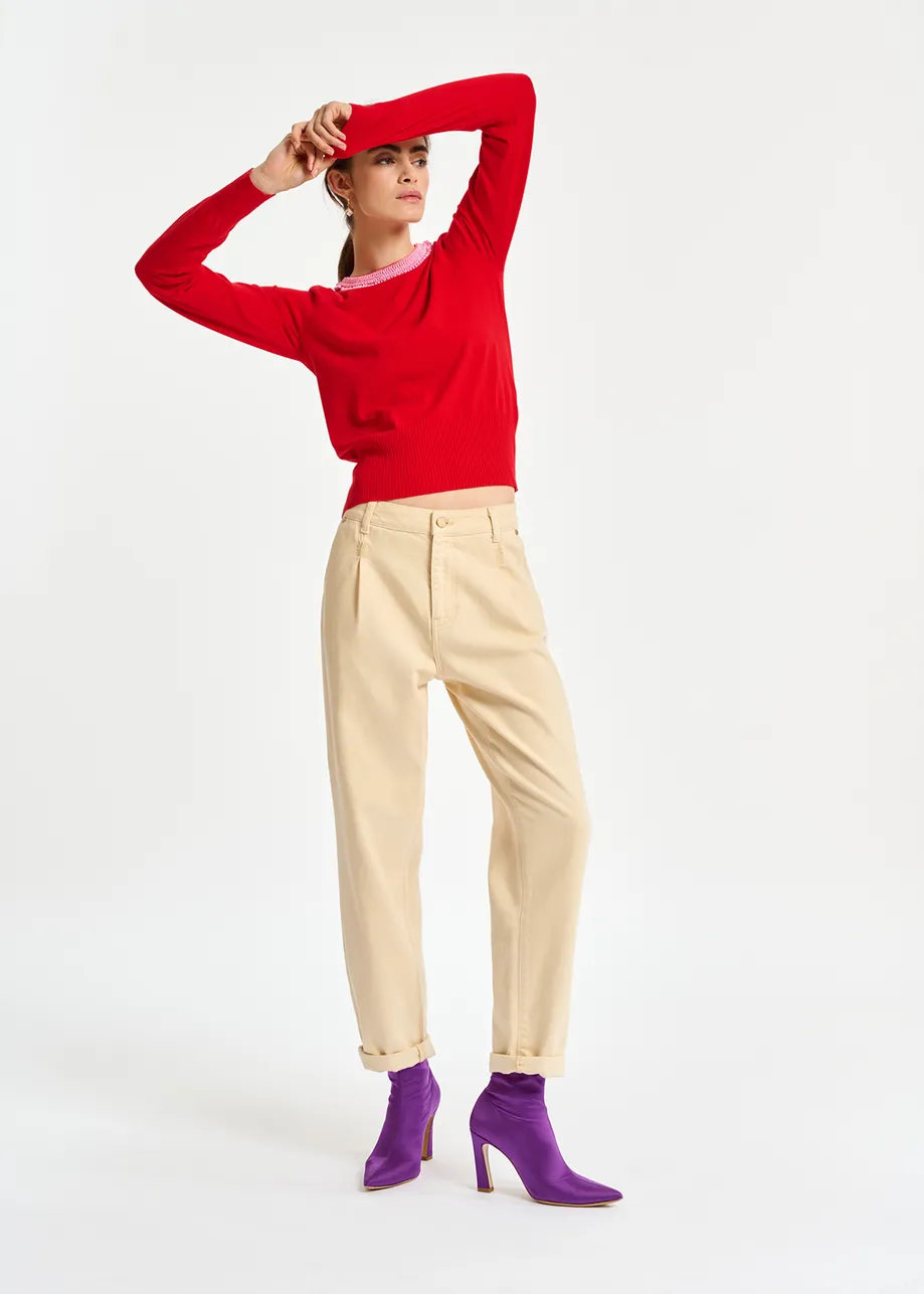 Ecru denim tapered high-rise jeans