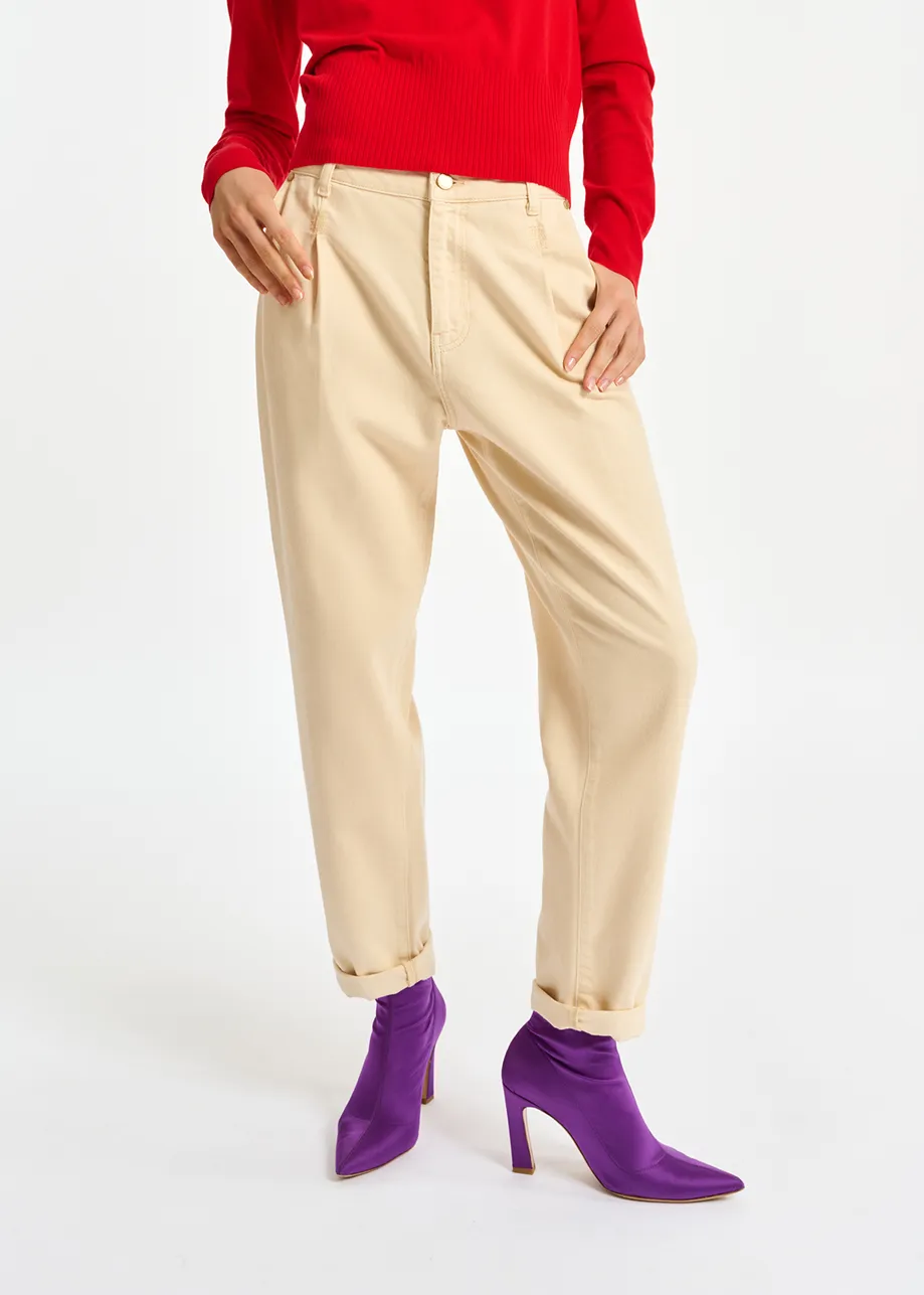 Ecru denim tapered high-rise jeans