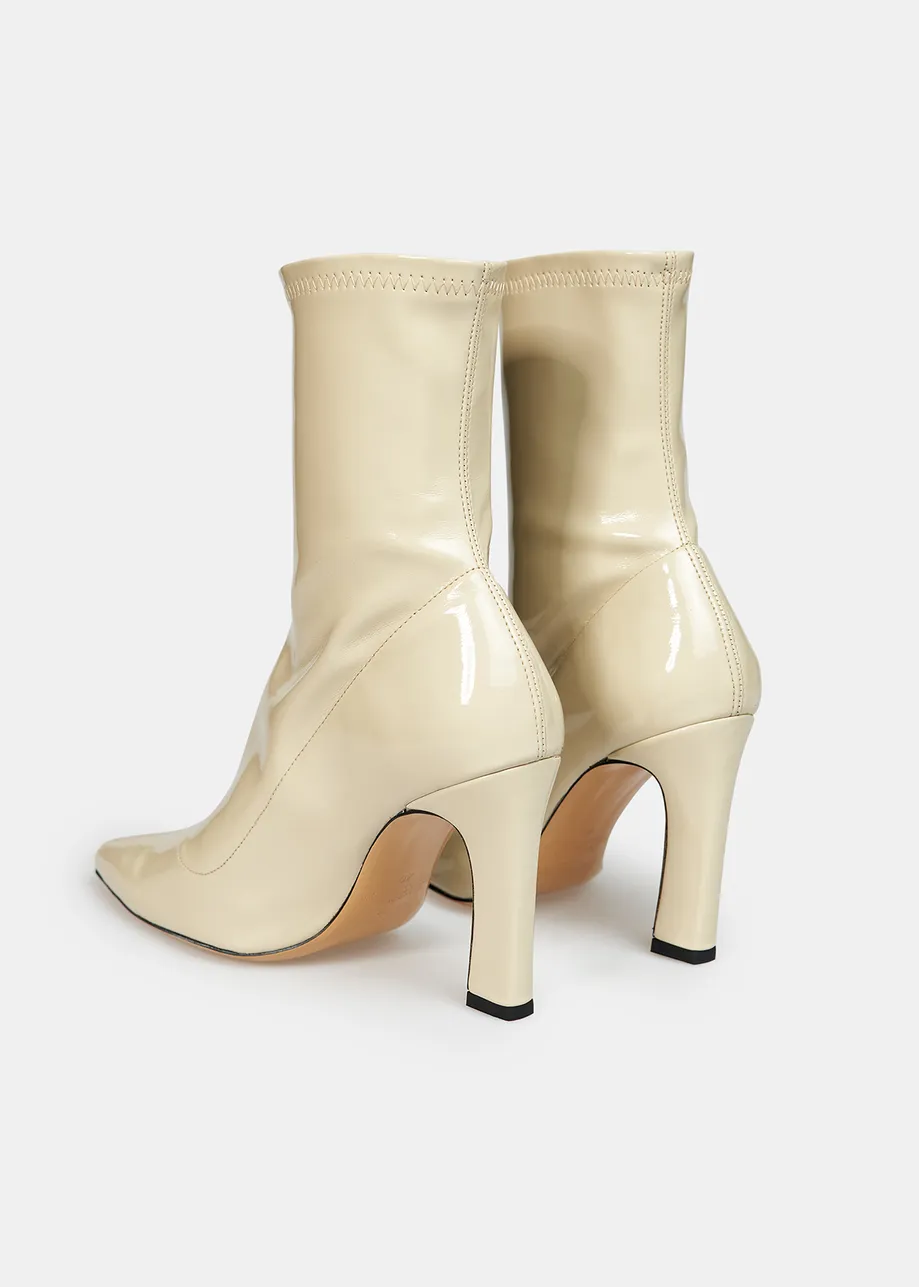 Beige faux patent-leather sock boots