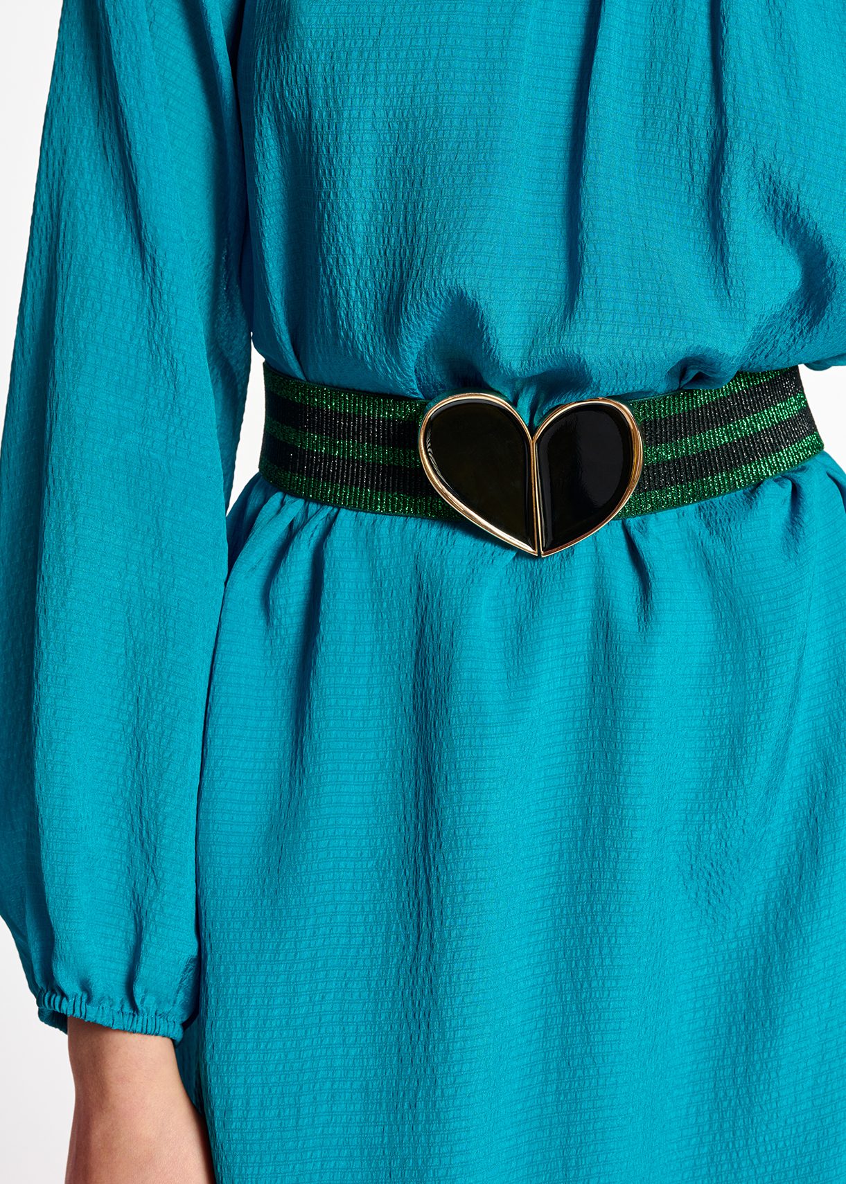 Dark green and black striped belt with heart buckle