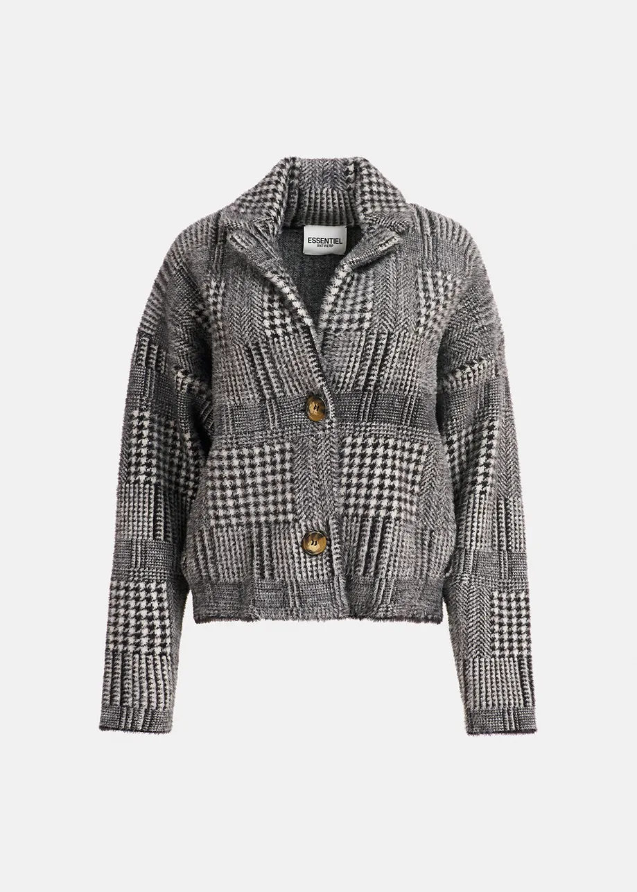 Black and off-white fuzzy knitted jacket