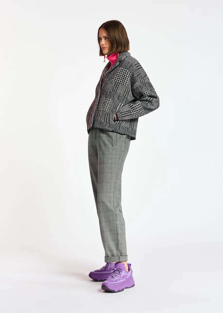 Black and off-white fuzzy knitted jacket