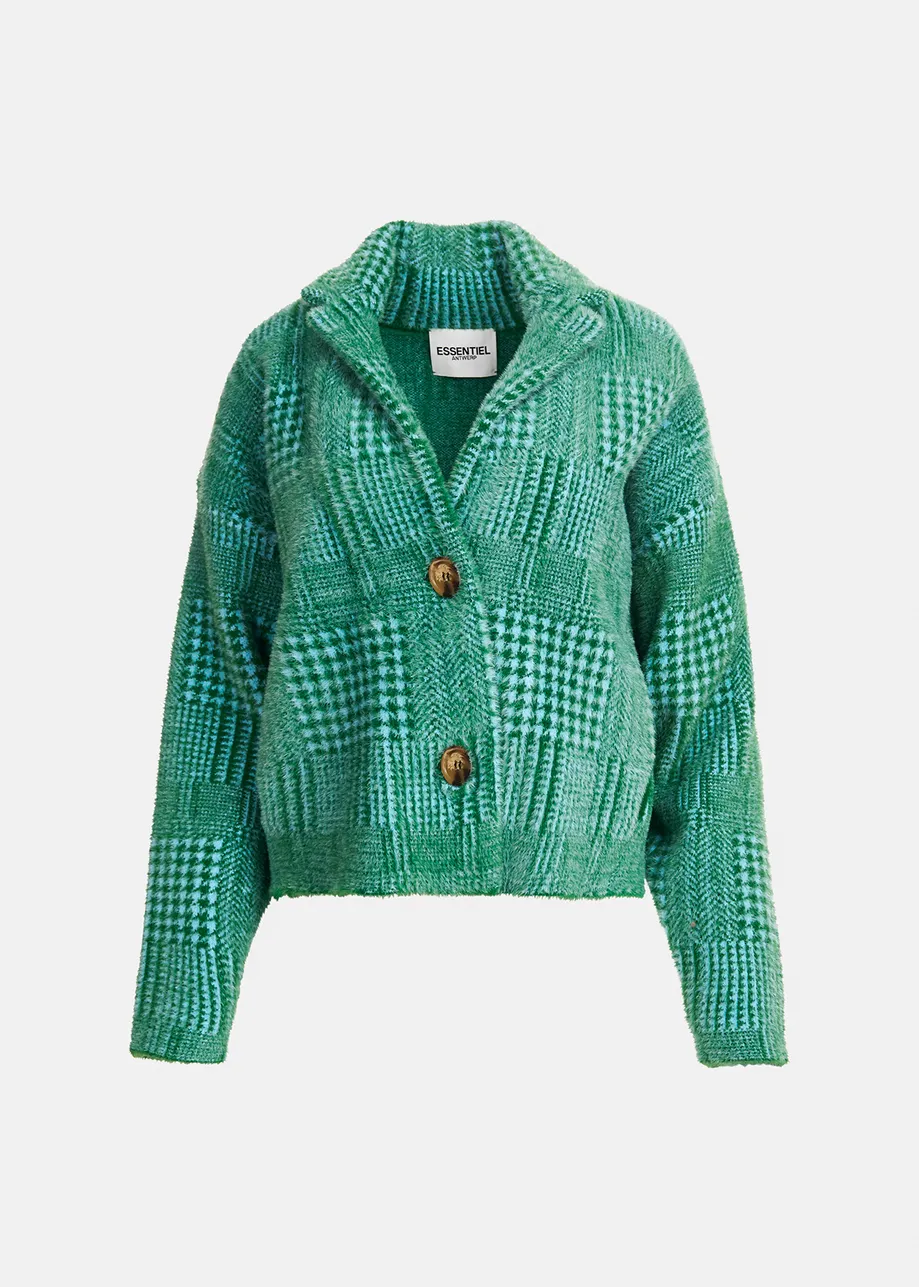 Green and light blue fuzzy knitted jacket