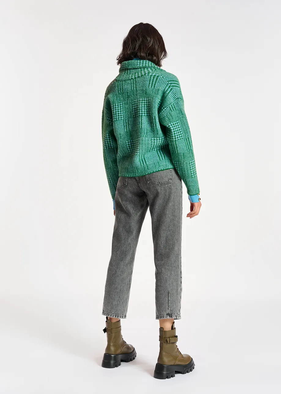 Veste en tricot pelucheux verte et bleu clair