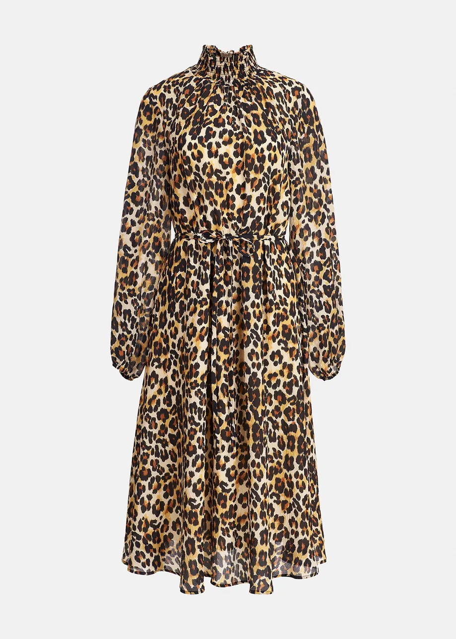 Leopard-print midi-length dress