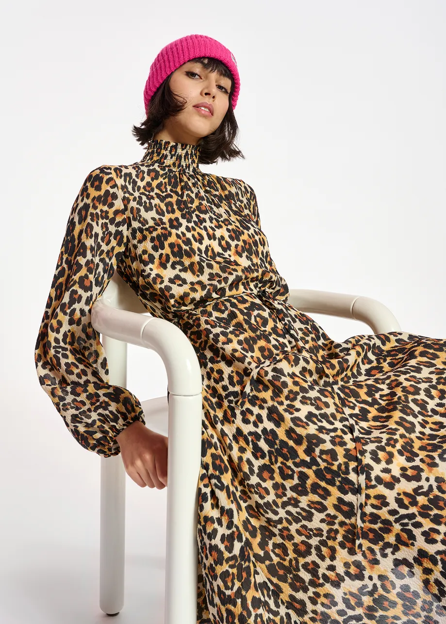 Leopard-print midi-length dress