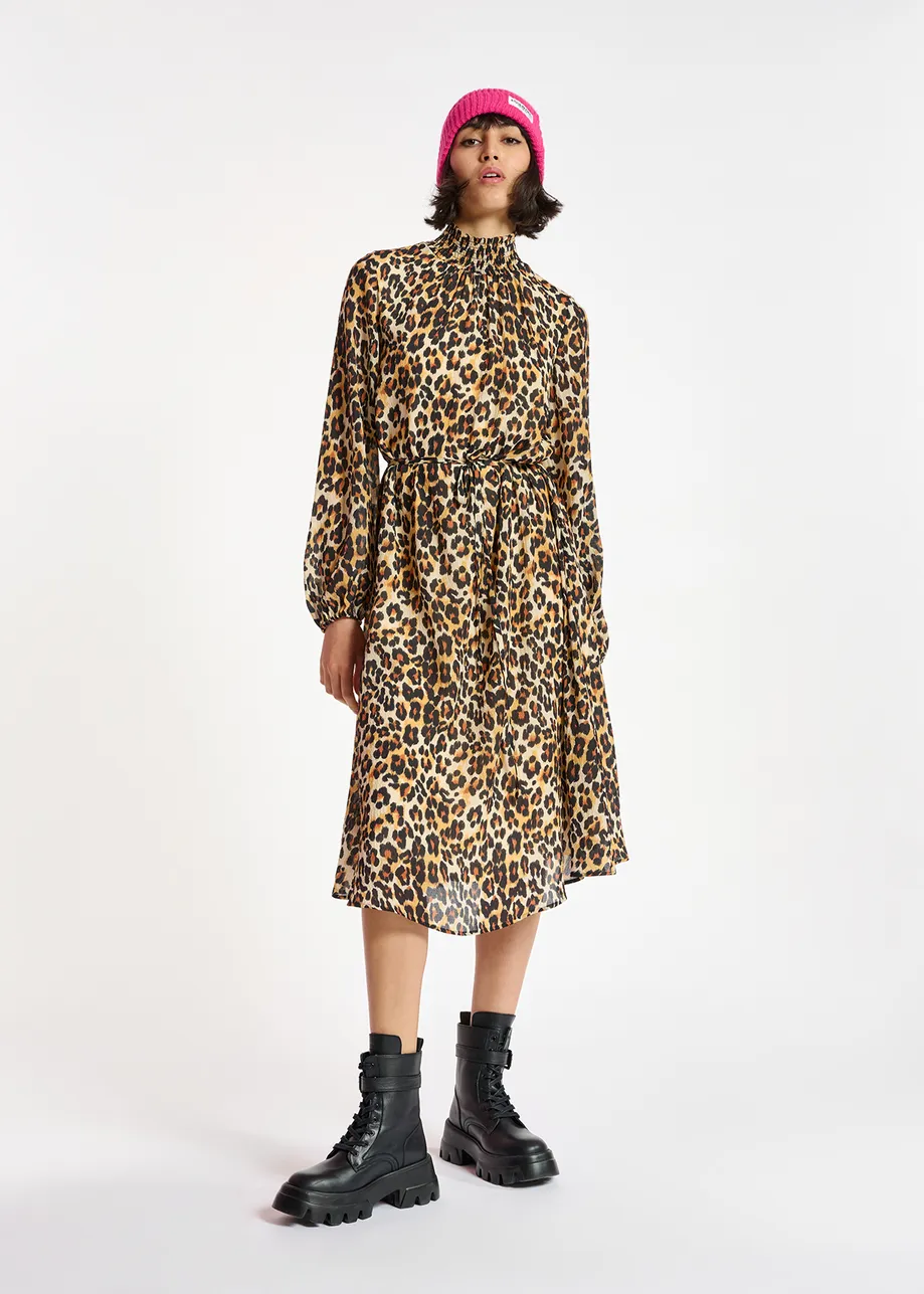 Leopard-print midi-length dress