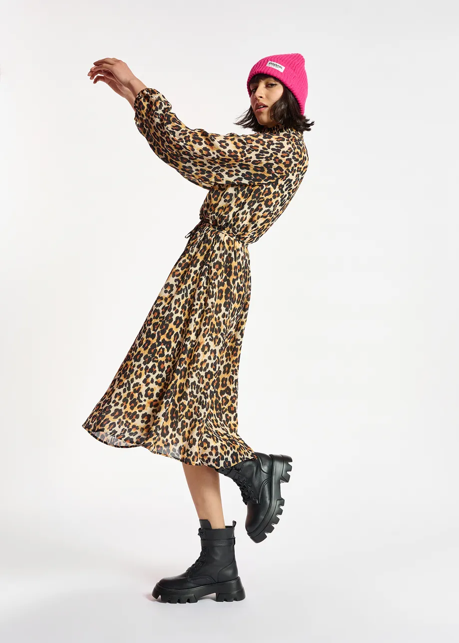 Leopard-print midi-length dress