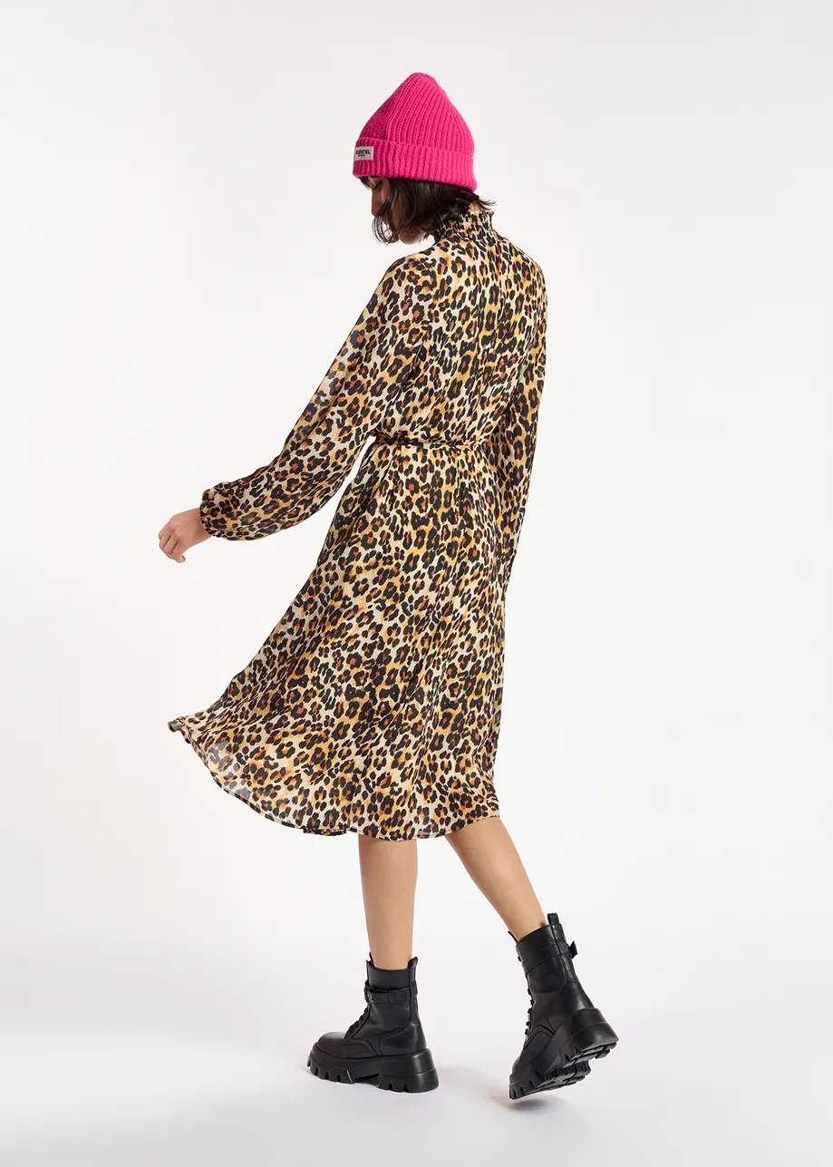 Leopard-print midi-length dress