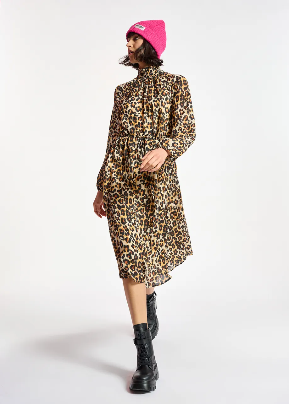 Leopard-print midi-length dress