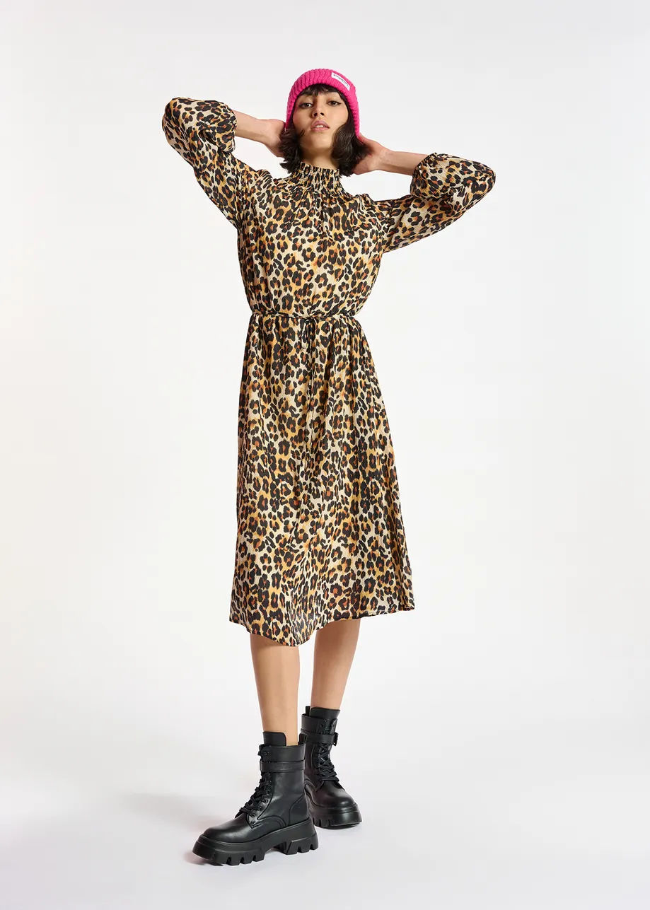 Leopard-print midi-length dress