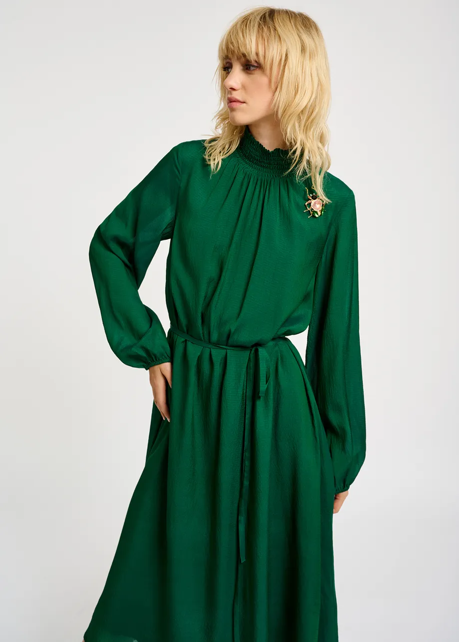 Dark green midi-length dress