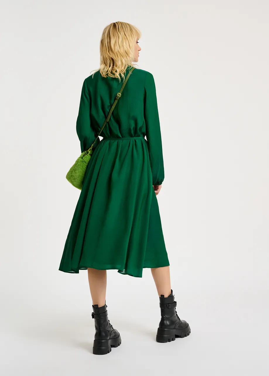 Dark green midi-length dress