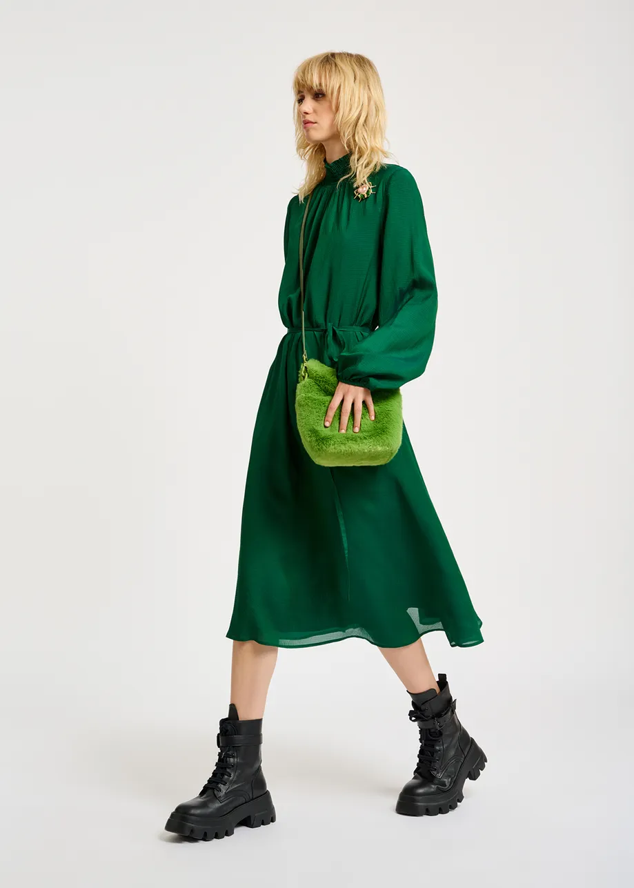 Dark green midi-length dress