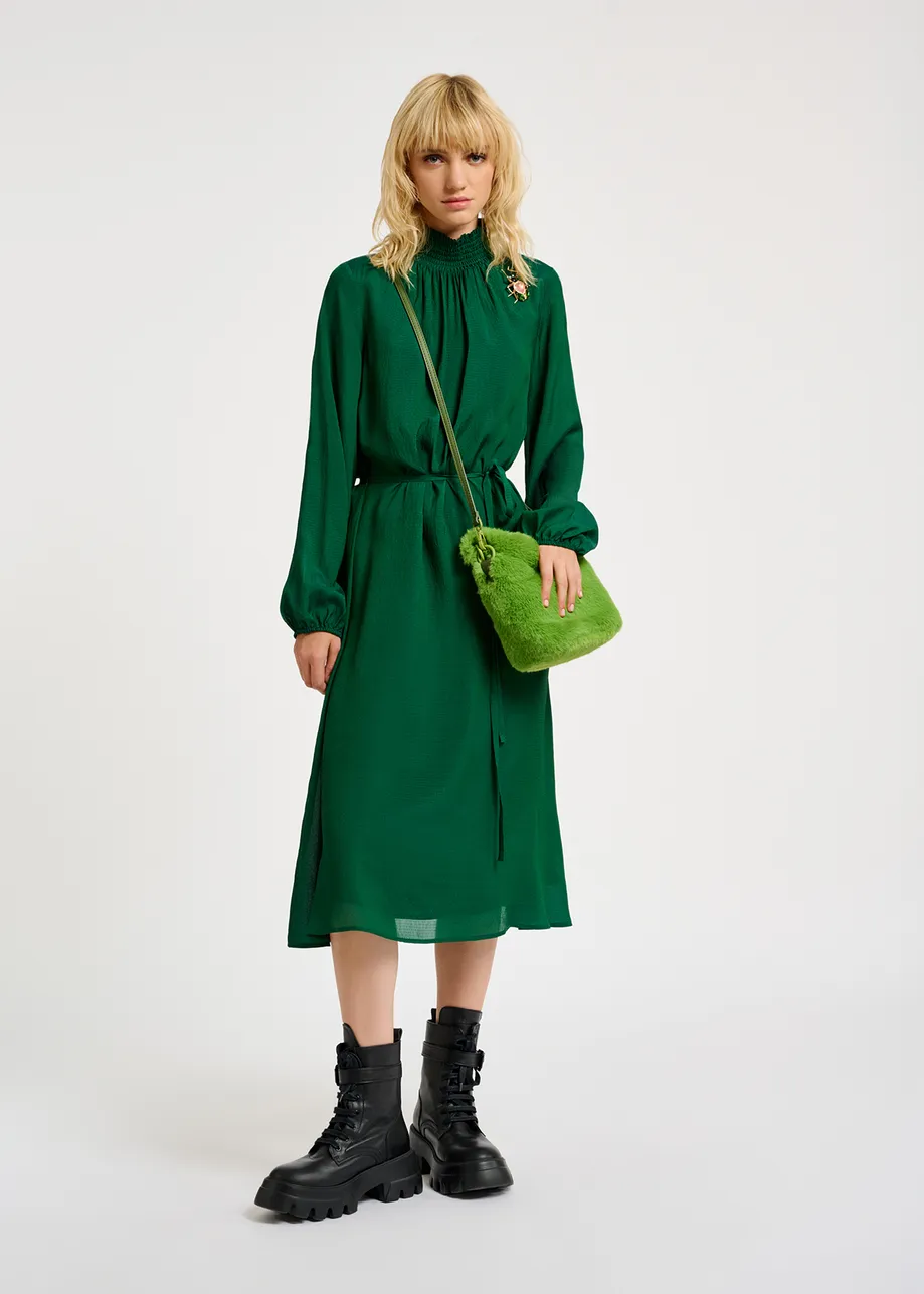 Dark green midi-length dress