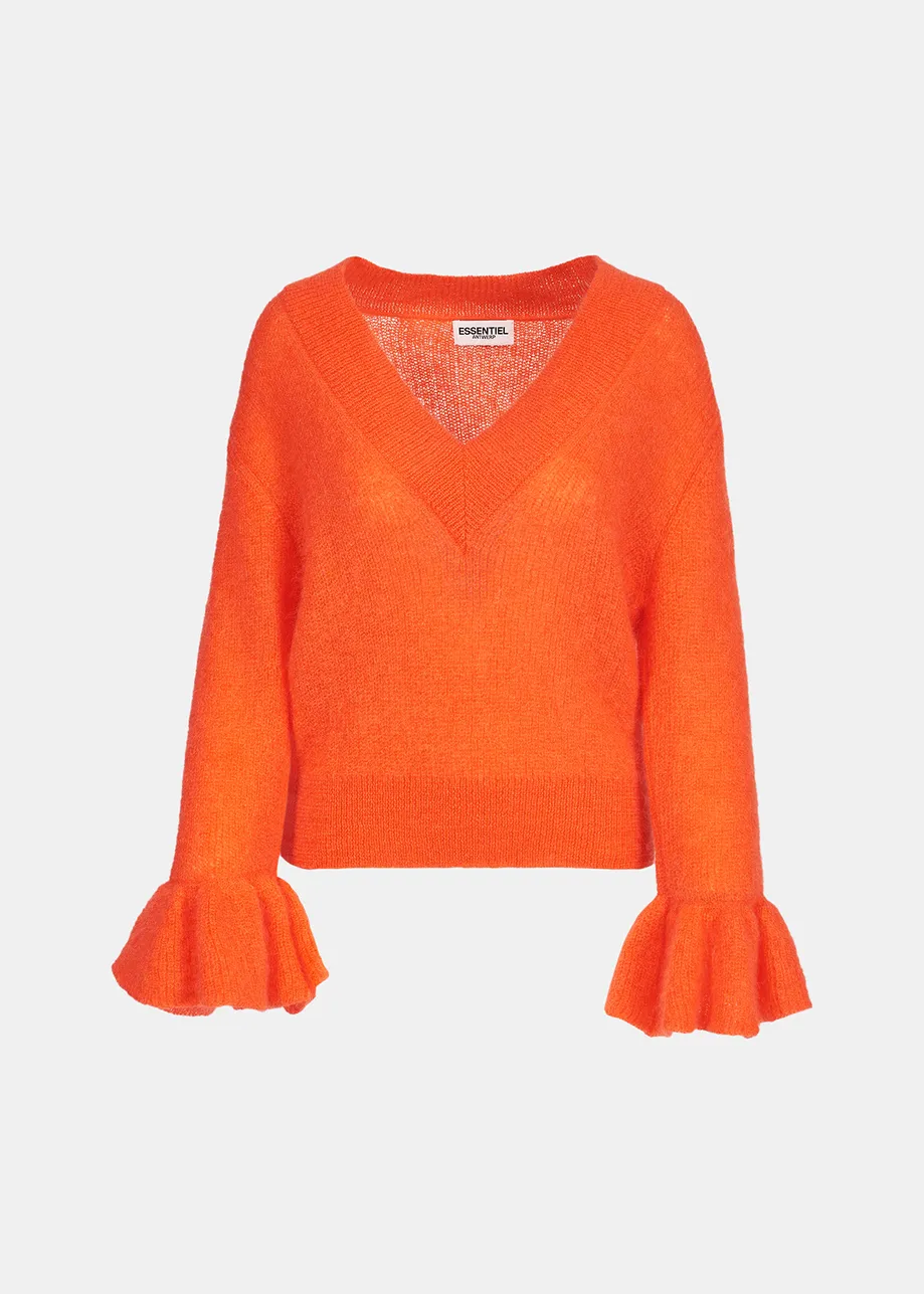 Orange V-neck mohair-blend sweater