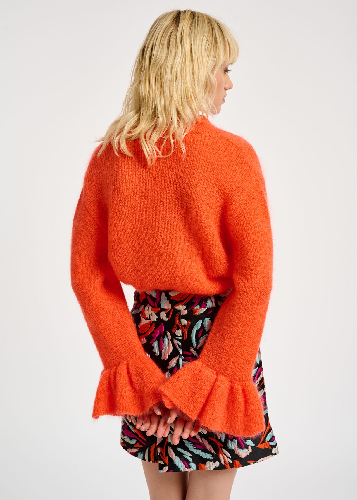 Orange V-neck mohair-blend sweater