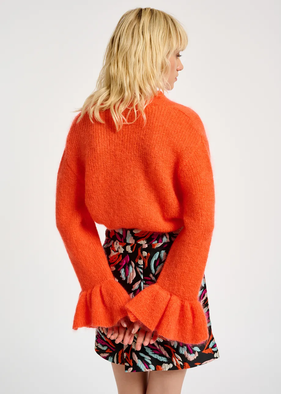 Orange V-neck mohair-blend sweater