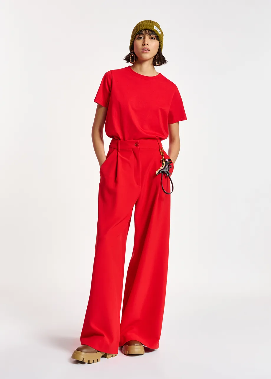 Red wide-leg pants