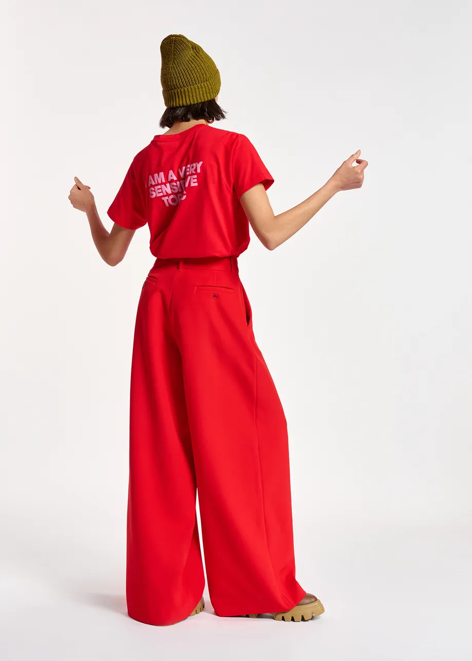 Red wide-leg pants