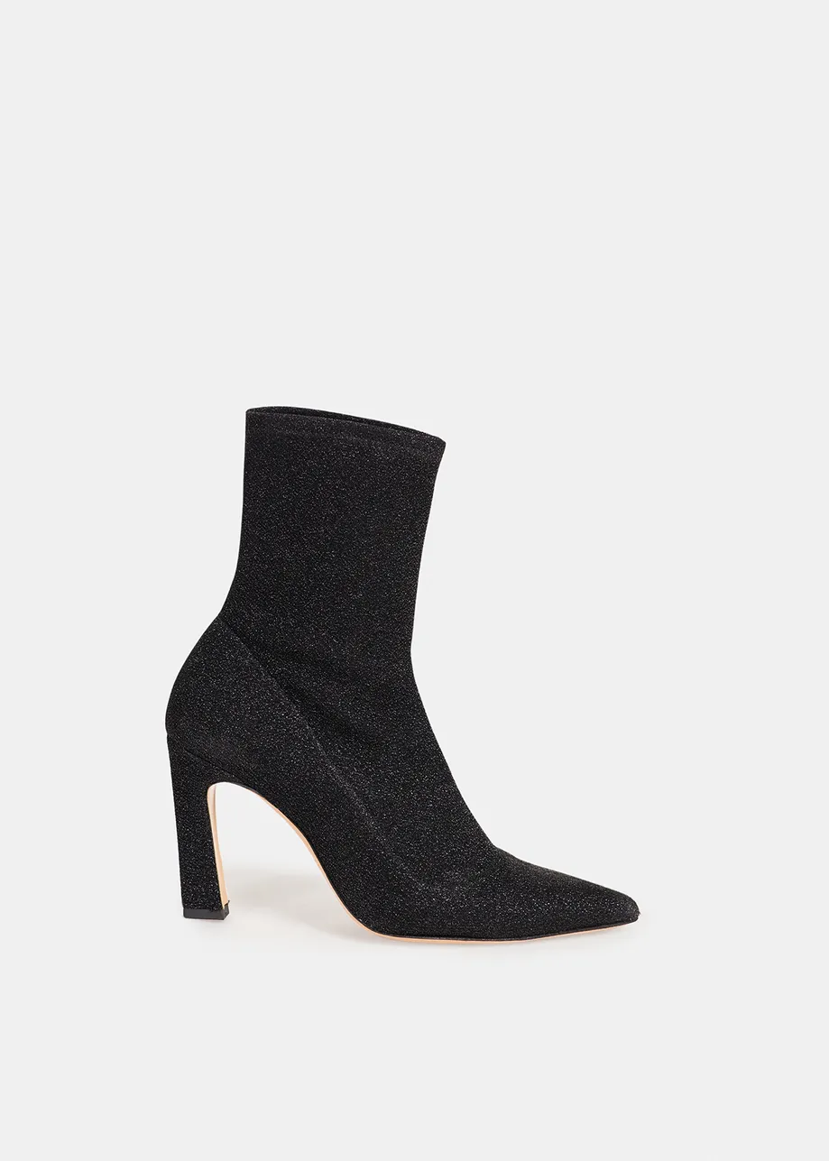 Black glitter stretch-knit sock boots