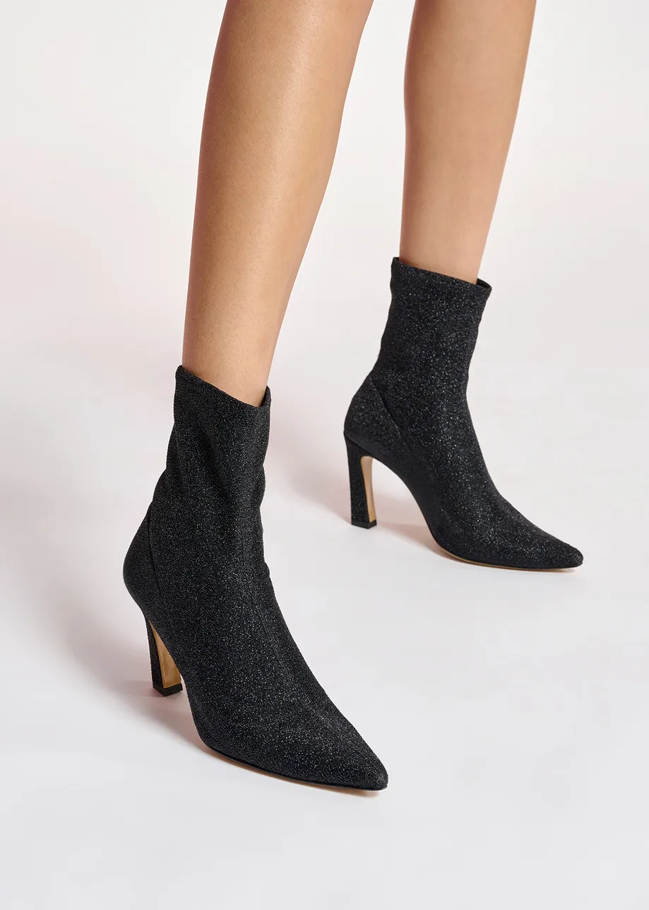 Black glitter stretch-knit sock boots