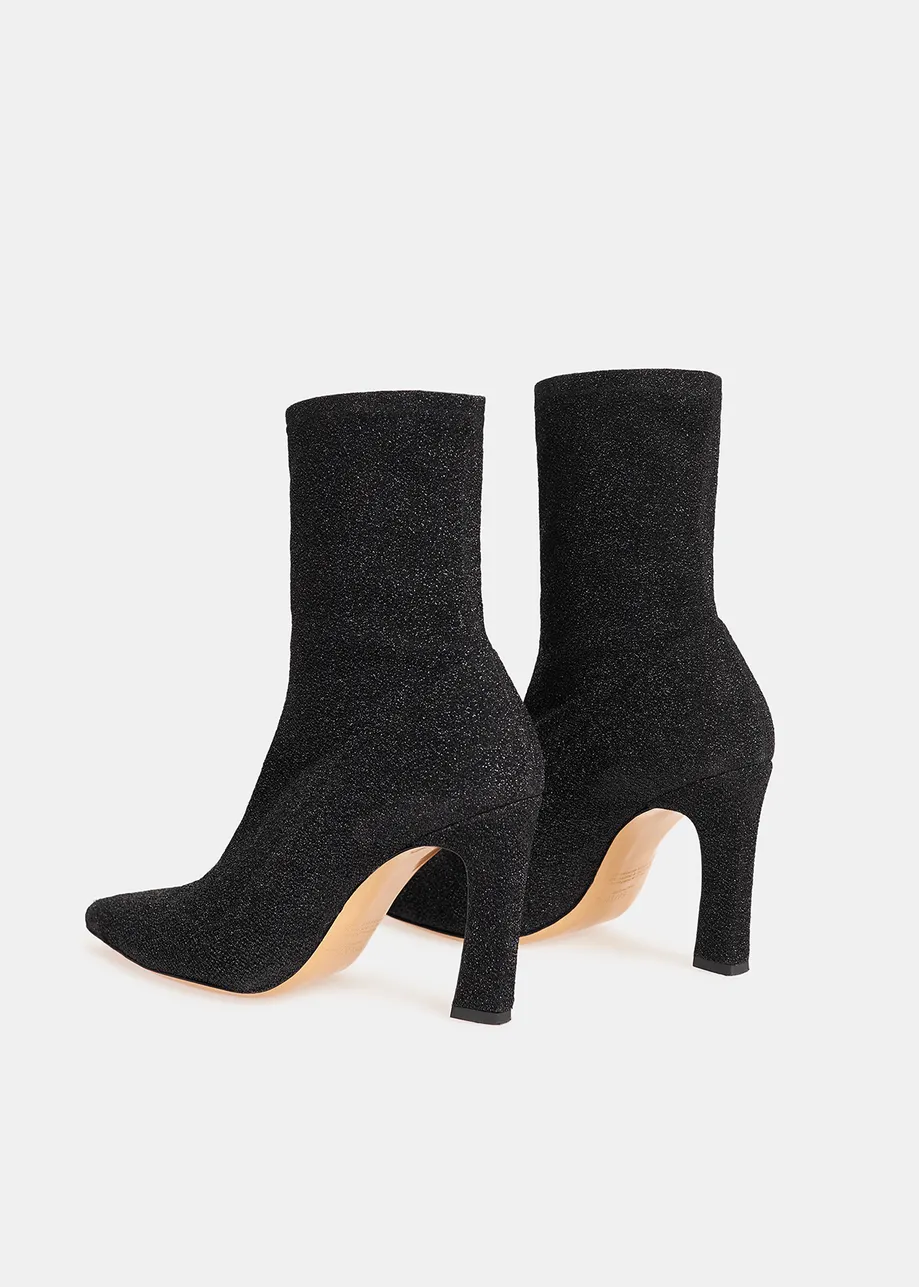 Black glitter stretch-knit sock boots