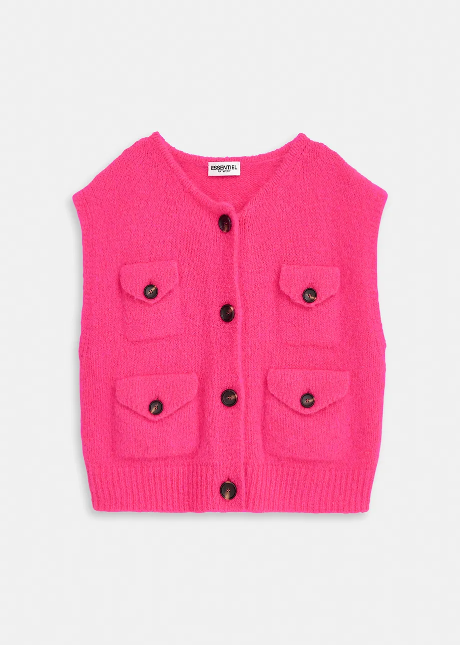 Neon pink sleeveless mohair-blend cardigan