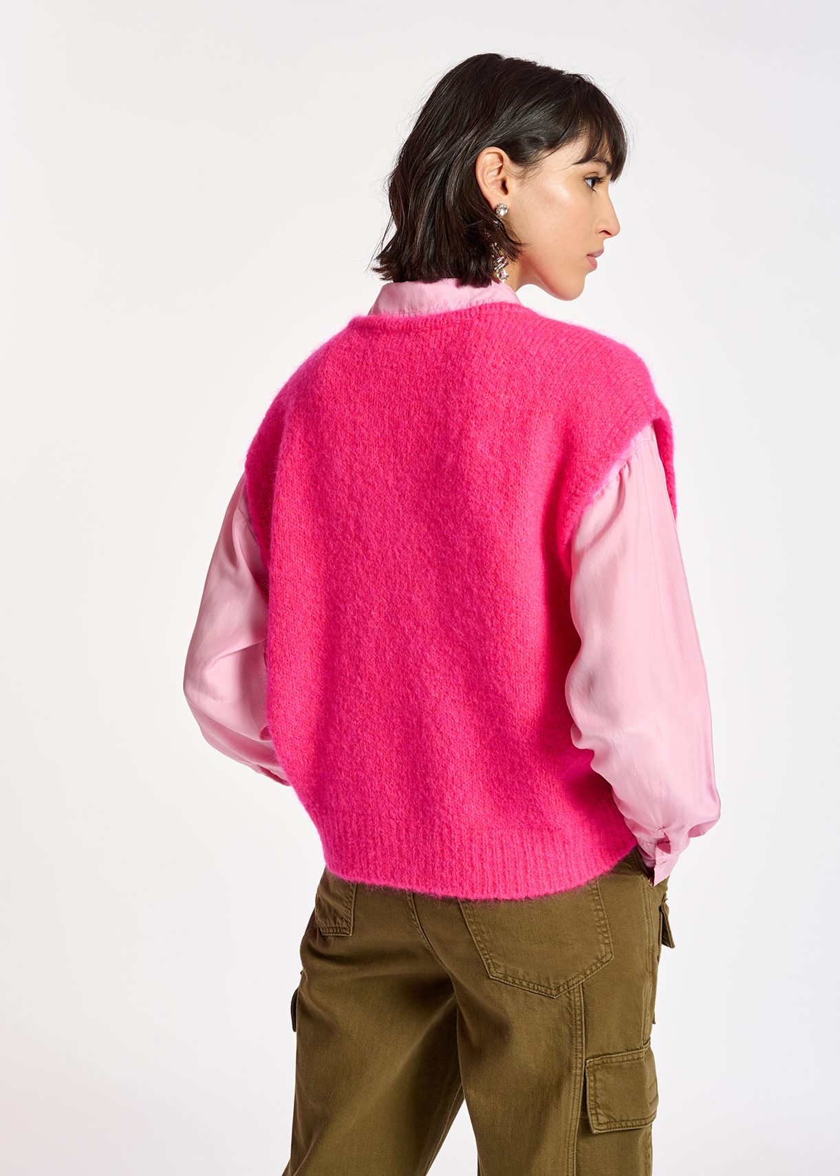 Neon pink sleeveless mohair-blend cardigan