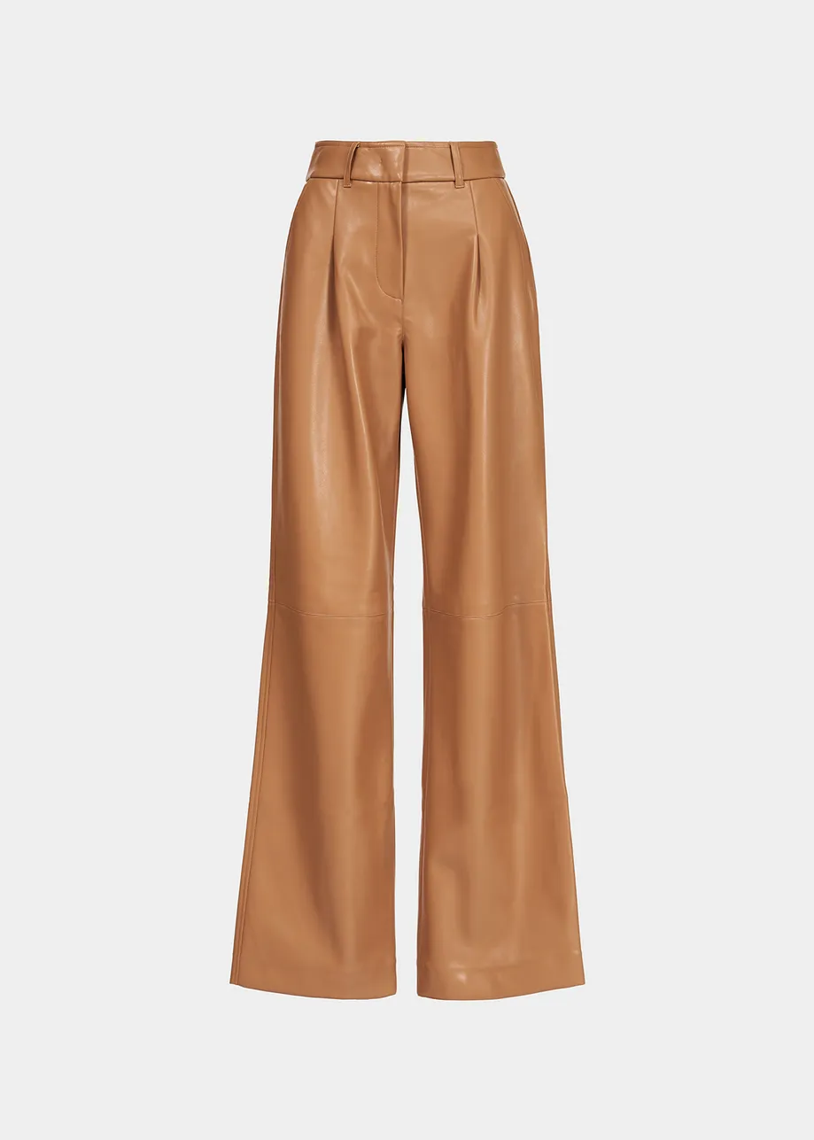 Camel leather straight-leg pants