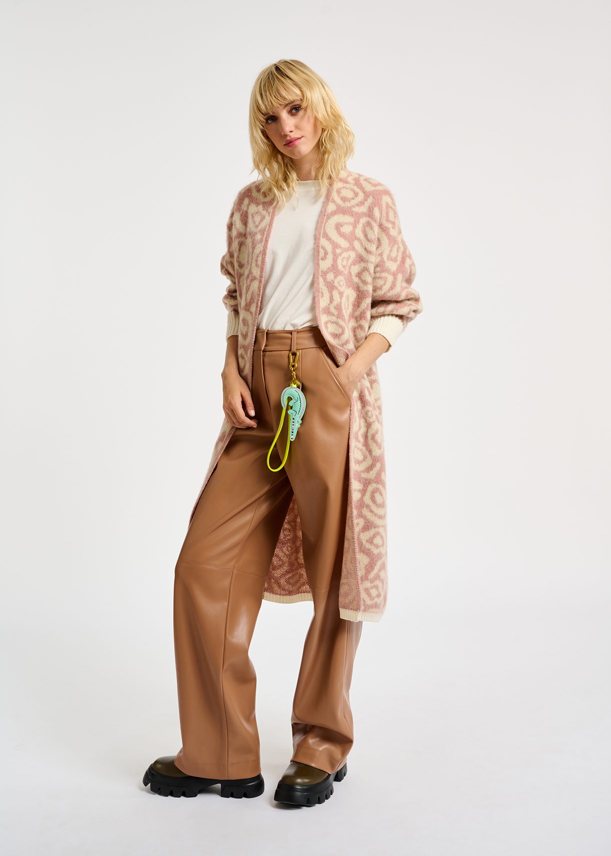 Camel leather straight-leg pants