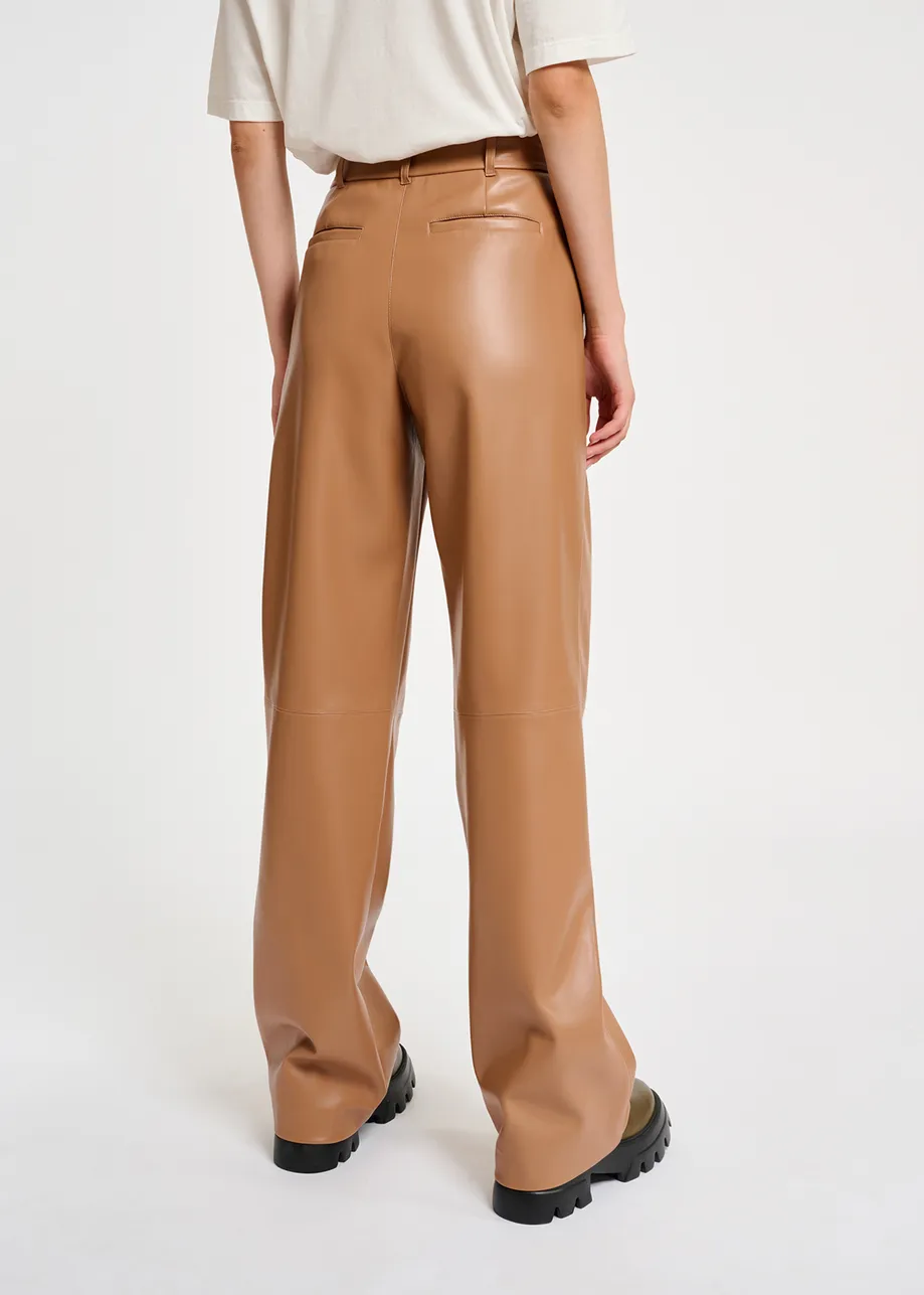 Camel leren broek met rechte pijpen