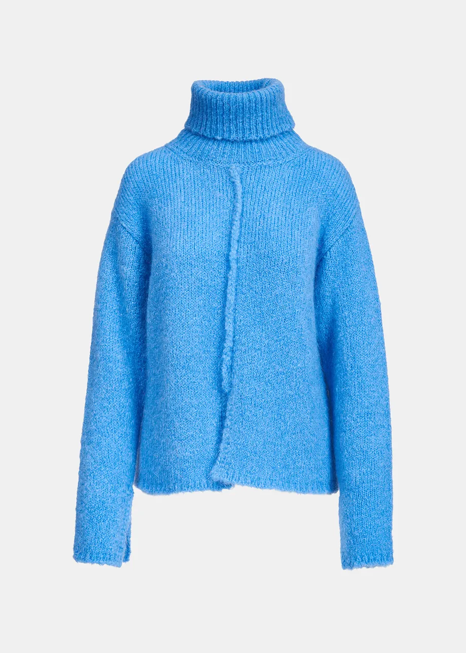 Blue mohair-blend turtleneck sweater