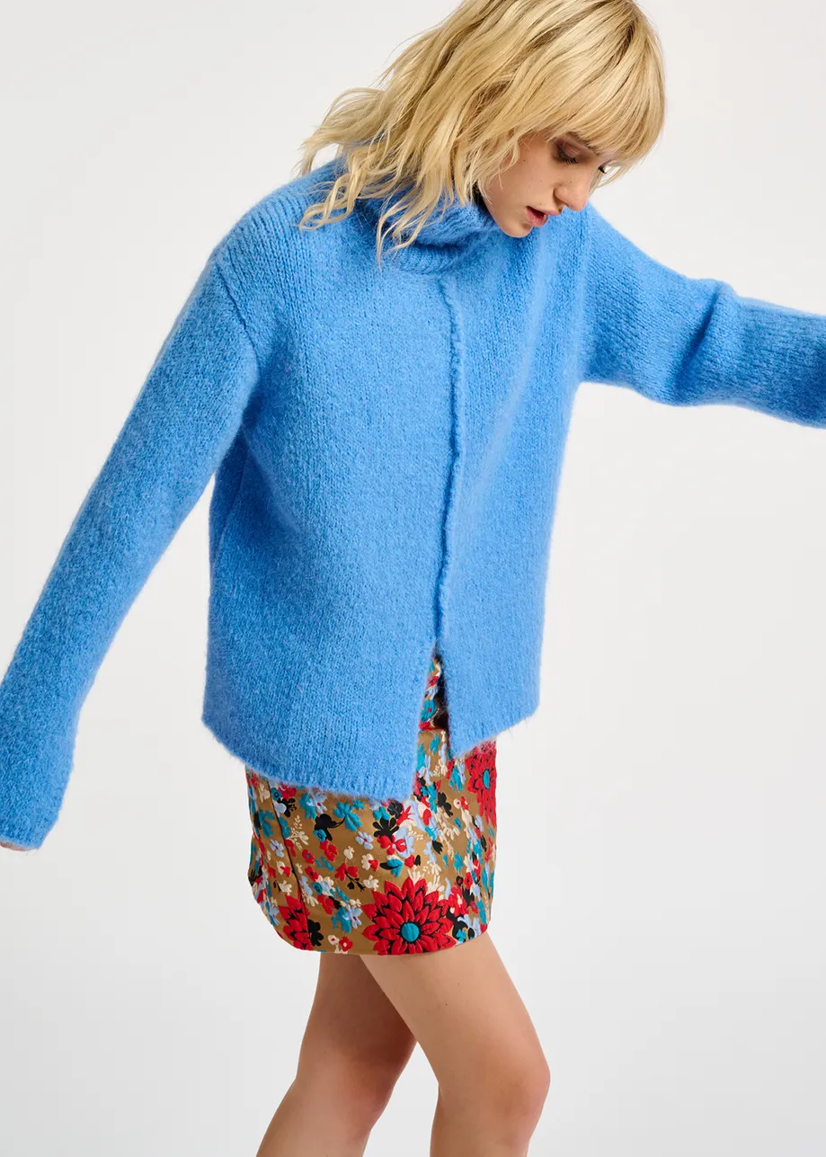 Blue mohair-blend turtleneck sweater