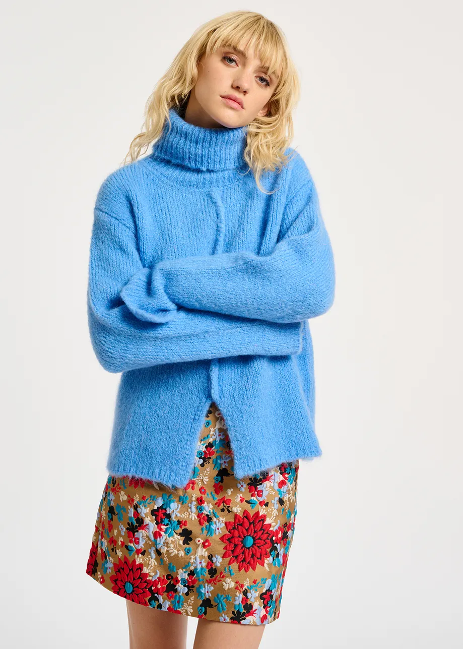 Blue mohair-blend turtleneck sweater