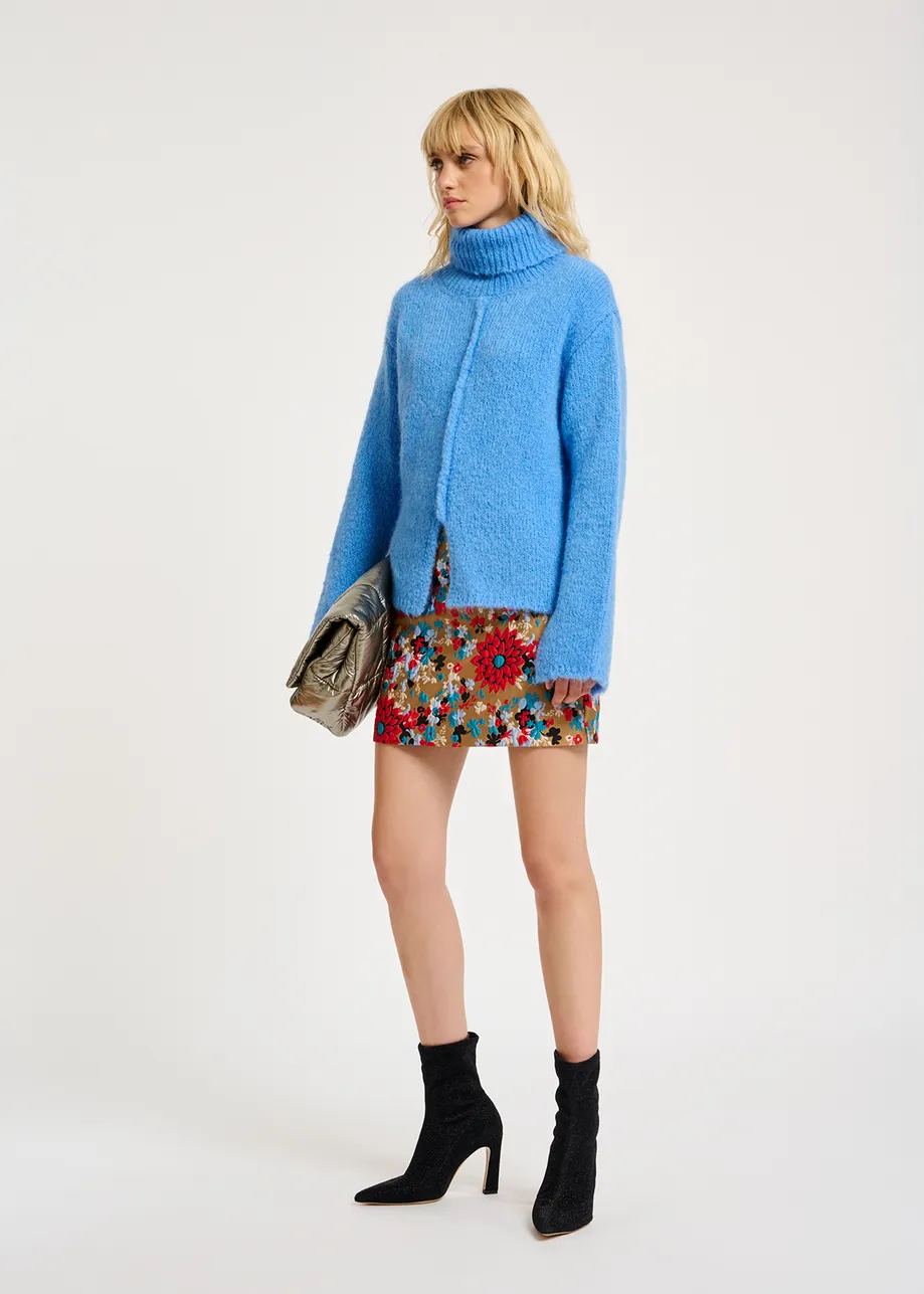 Blue mohair-blend turtleneck sweater