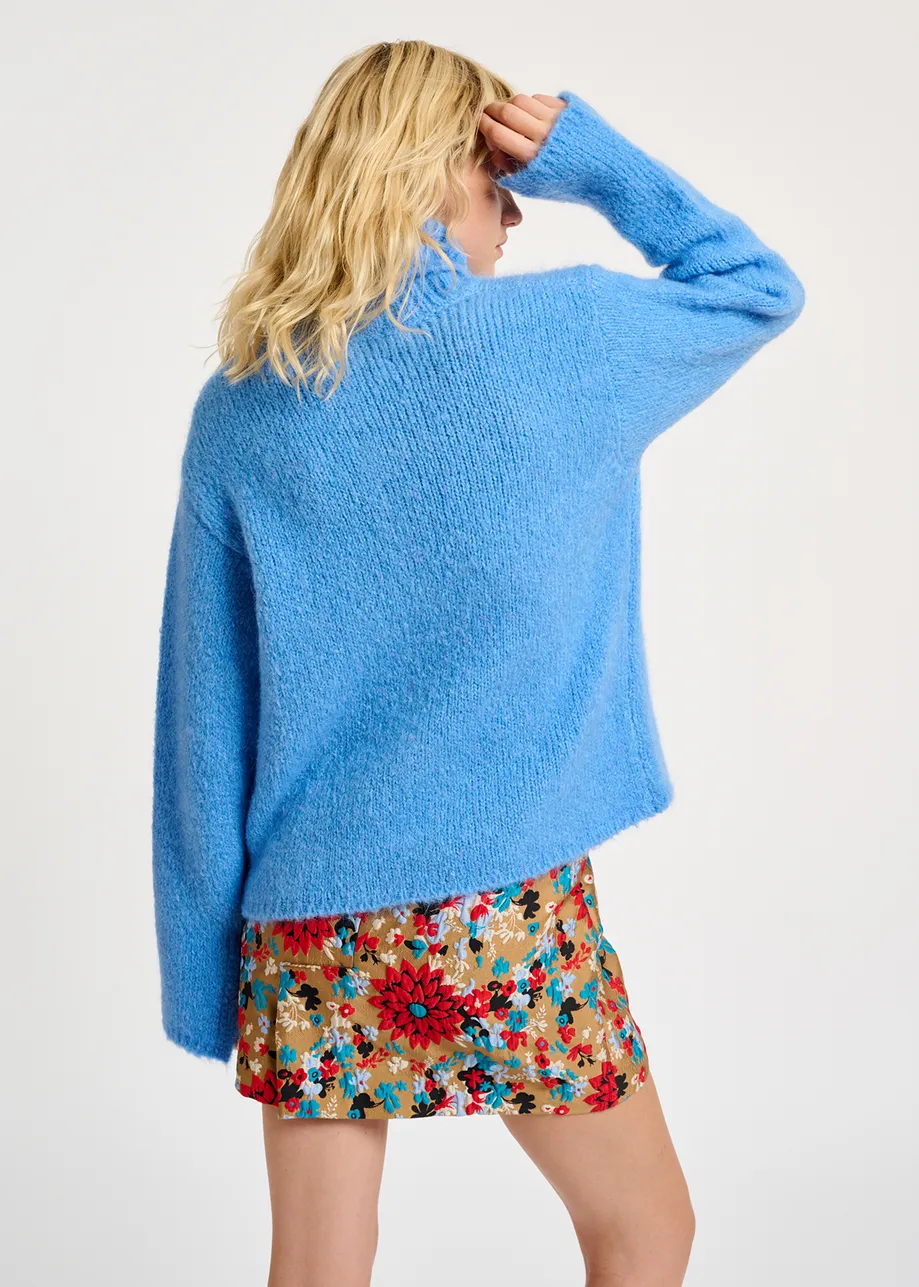 Blue mohair-blend turtleneck sweater